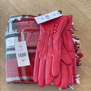 Red Gloves and Plaid Scarf Set
